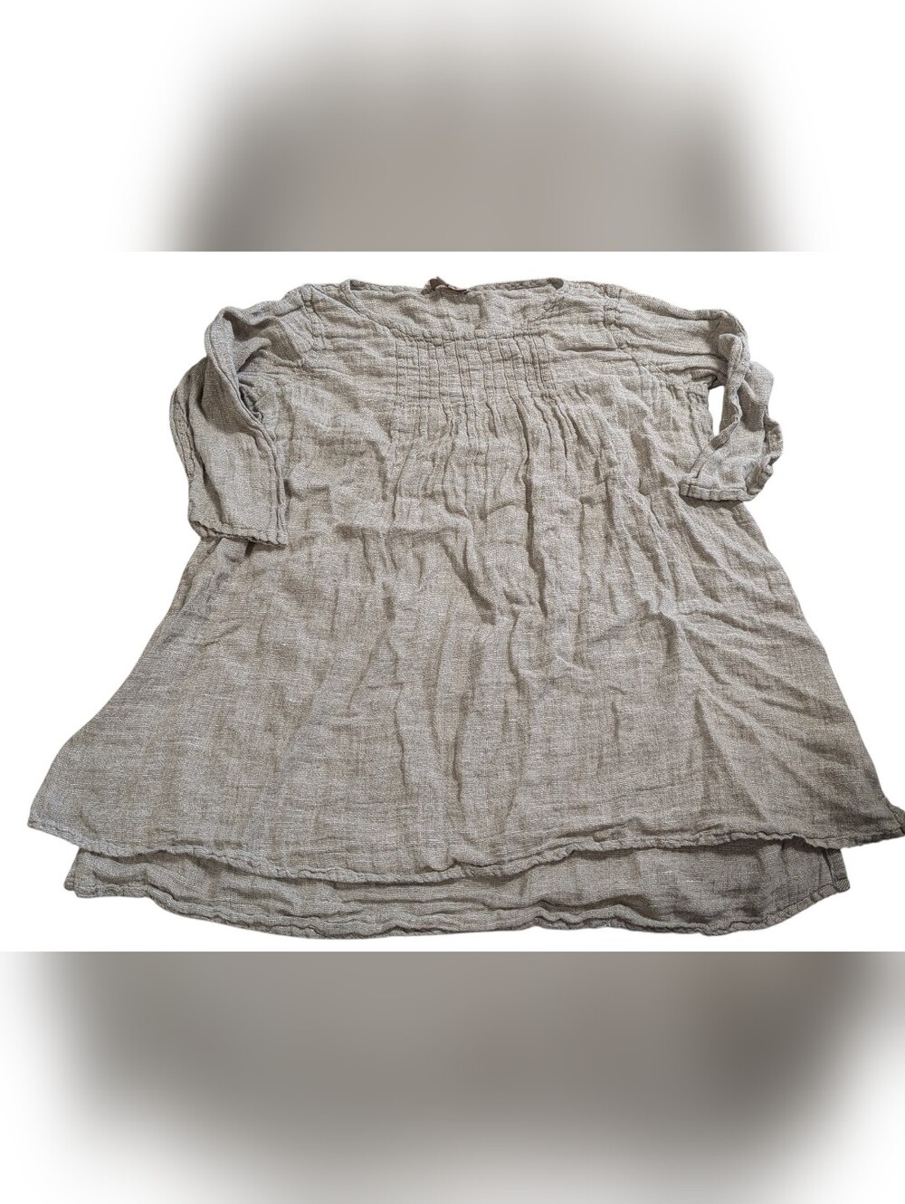 FLAX Linen Tunic Top Beige M Oversized Lagenlook 3/4 Sleeve Boho Minimalist